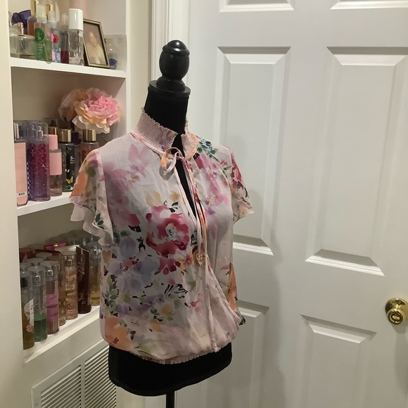 Sheer Tie Neck Top - Picture 2 of 5